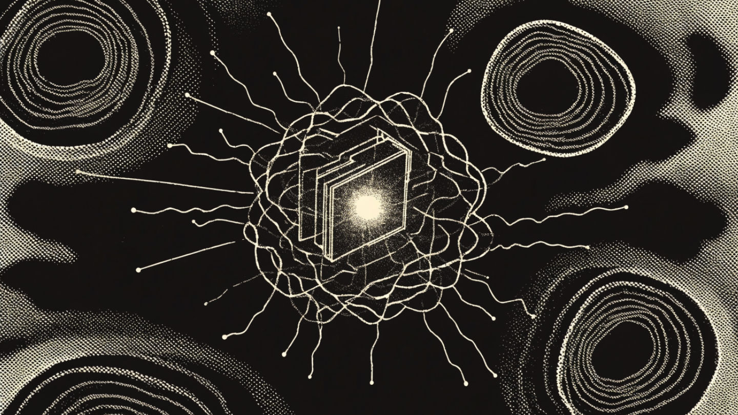 A secure Tor node surrounded by abstract onion symbols.